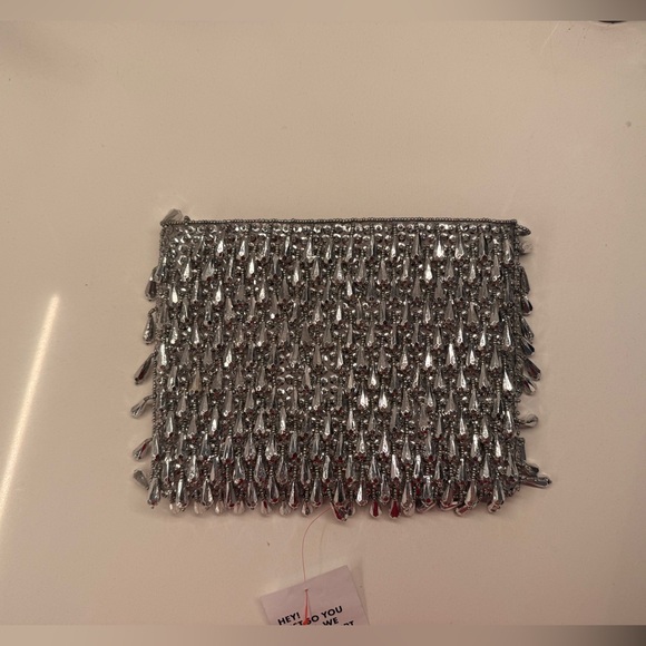 Silver Beaded Fringe Evening Clutch - Picture 2 of 4